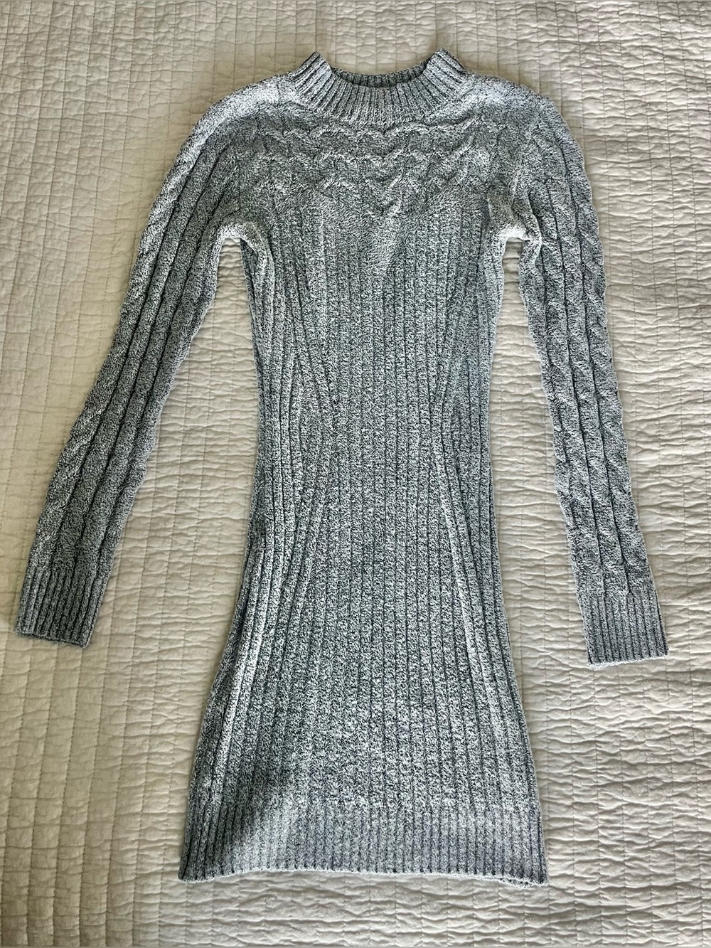 Almost Famous Light Gray Ribbed Cable Knit Long Sleeve Dress